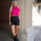 Cotton Candy Cropped Turtle Neck Sweater - Hot Pink