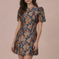 Short Puff Sleeve Jacquard Mini Dress - Teal