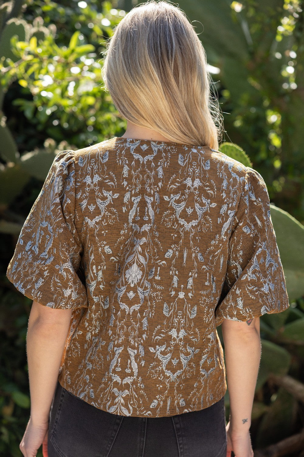 Floral Jacquard Top - Brown