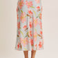 Floral Satin Midi Skirt - Lightt Blue Multi