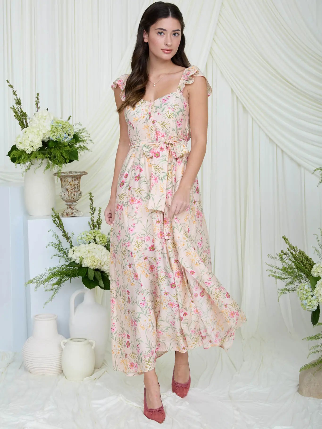 Floral Midi Dress - Pink/Green