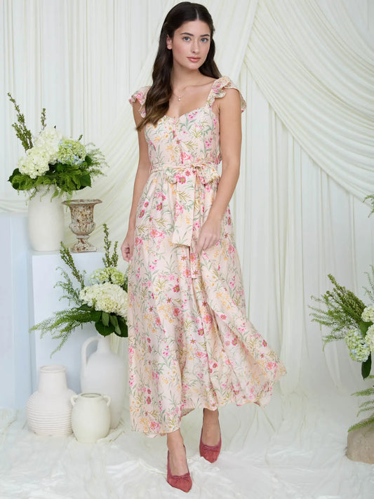 Floral Midi Dress - Pink/Green