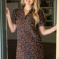 Ruffled V-neck Leopard Jacquard Dress - Brown