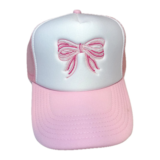 Bow Trucker Hat - Light Pink/White