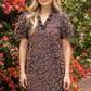 Ruffled V-neck Leopard Jacquard Dress - Brown