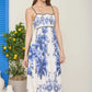 Floral Tile Pattern Midi Dress - Blue