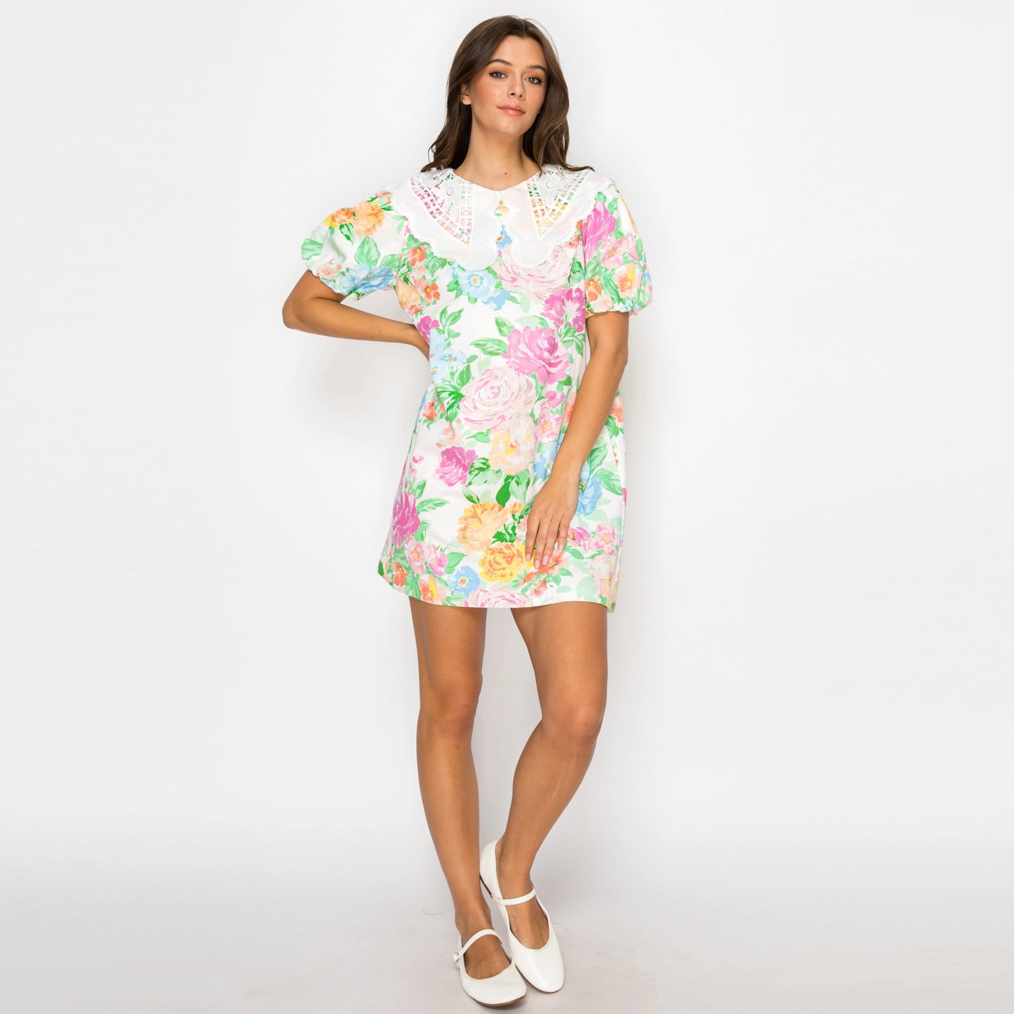 Garden Flower Lace Collar Mini Dress