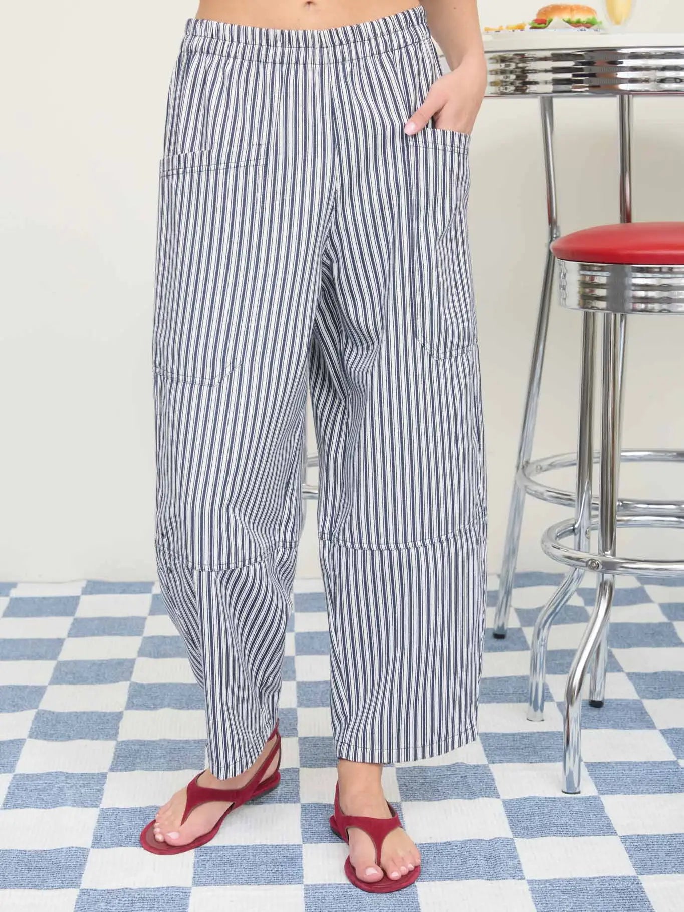 Stripe Wide Leg Pant - Navy