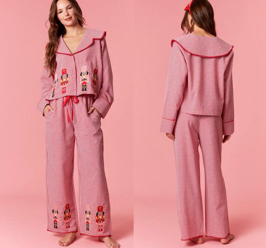 Nutcracker Gingham Christmas Pajamas - Red