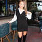 Long Sleeve Sweater Dress - Black/White