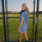 Game Time Distressed Denim Romper - Denim Blue