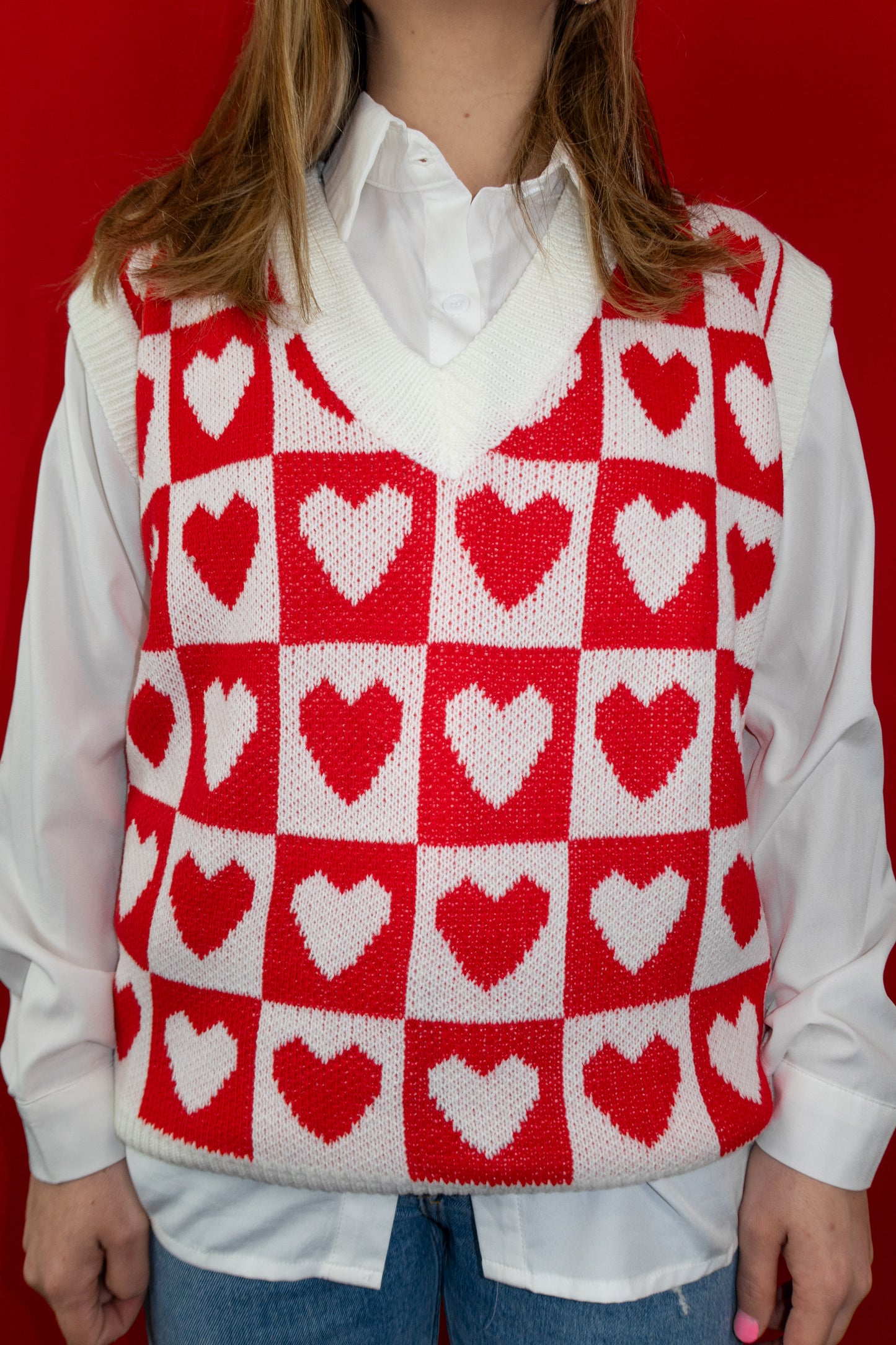 Crushin' on You Heart Sweater Vest - Red/White