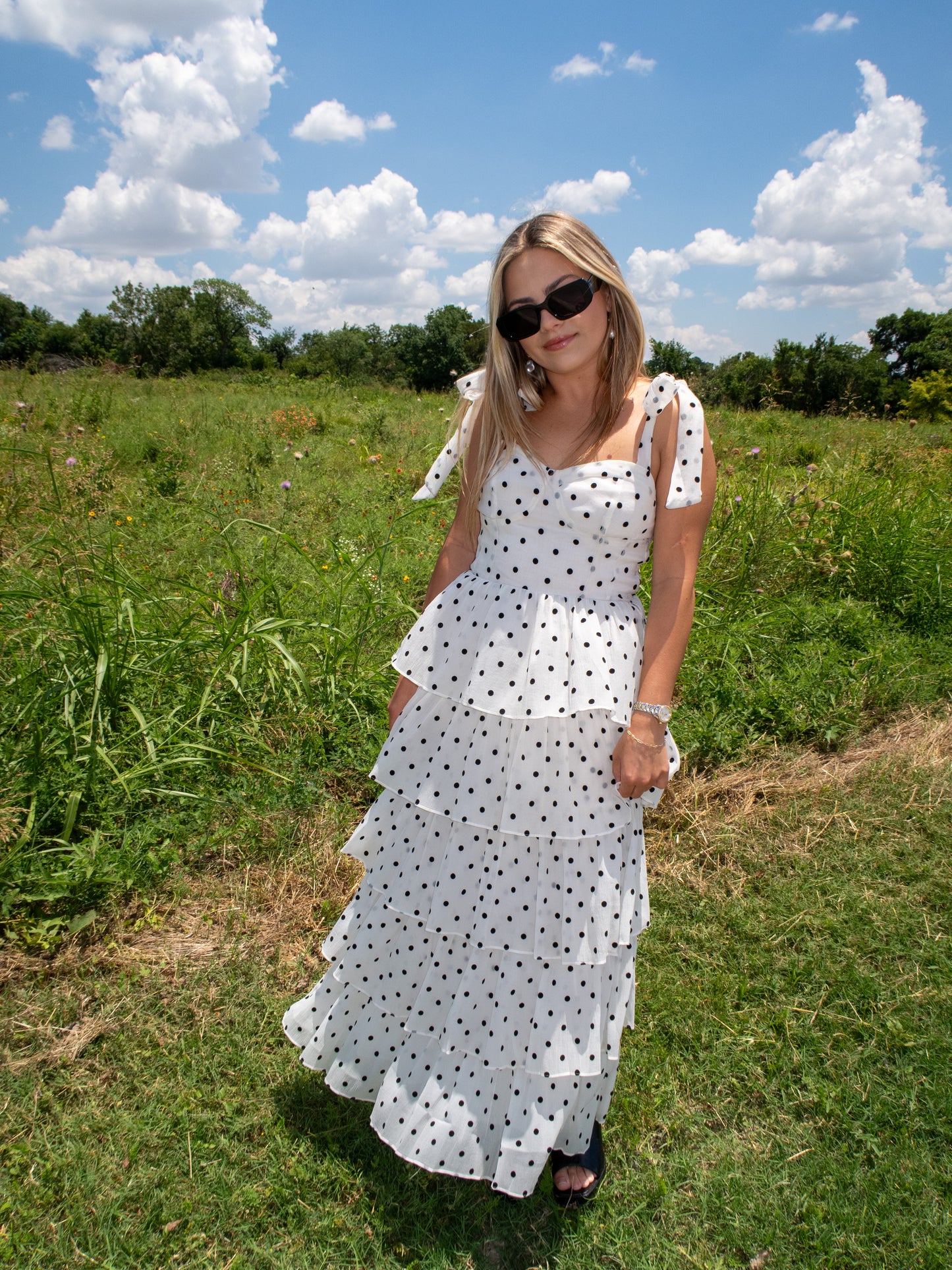 Monte Carlo Polka Dot Midi Dress - White/Black