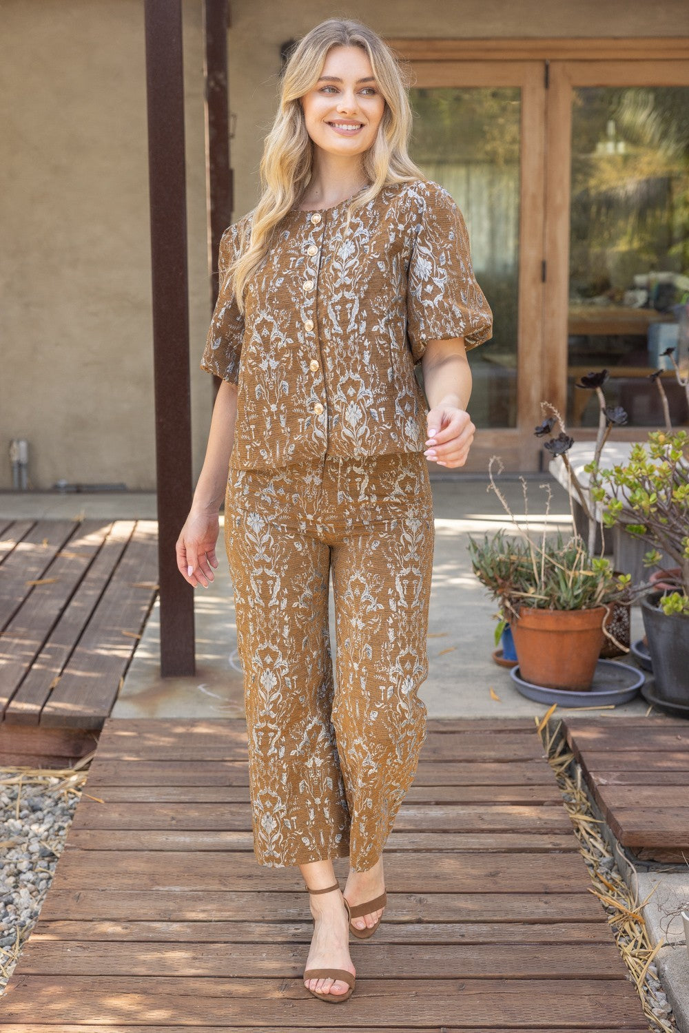 Floral Jacquard Top - Brown