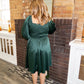 Long Sleeve Satin Dress - Deep Green