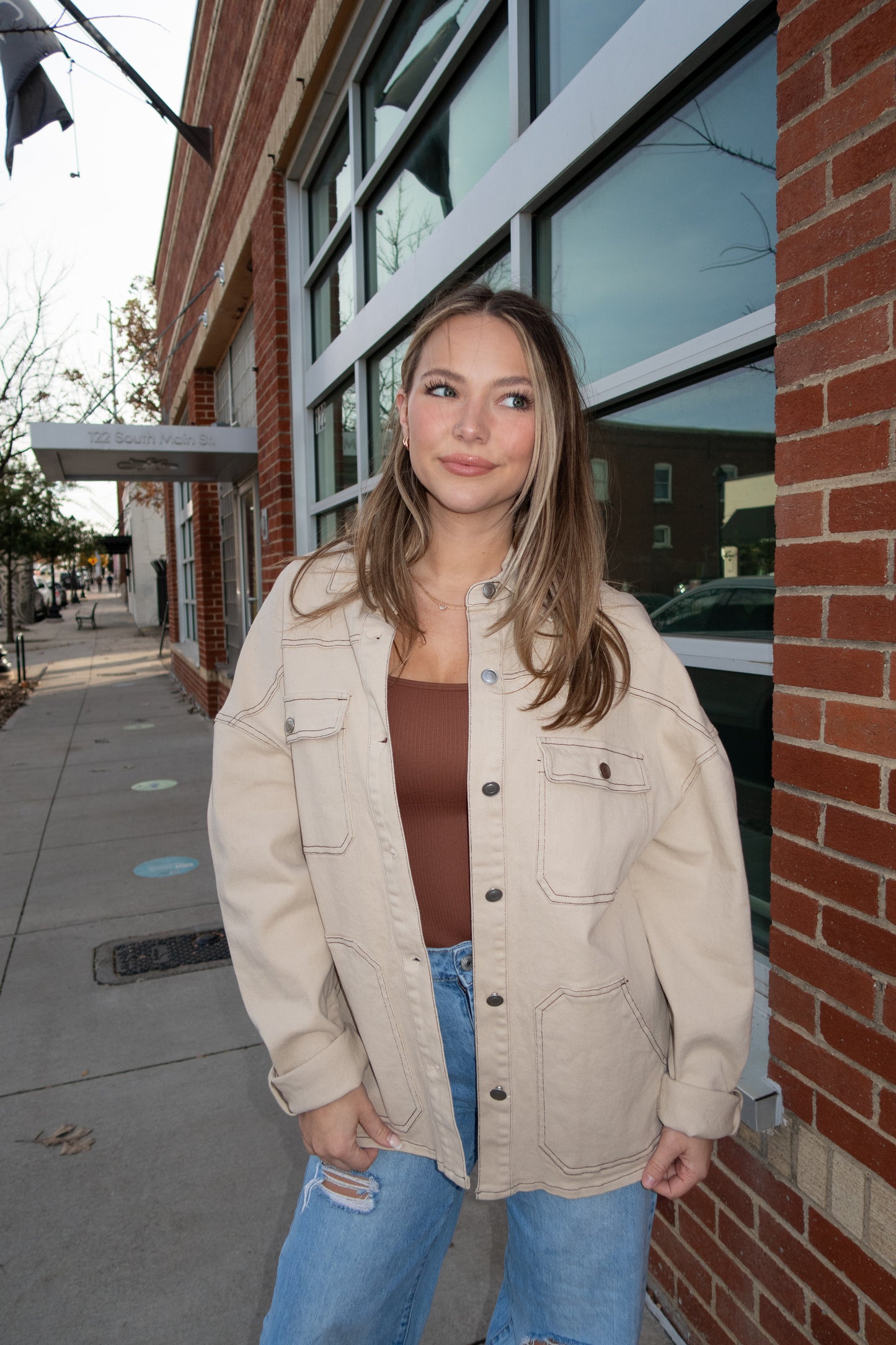 Jacket w Contrast Stitch - Light Taupe