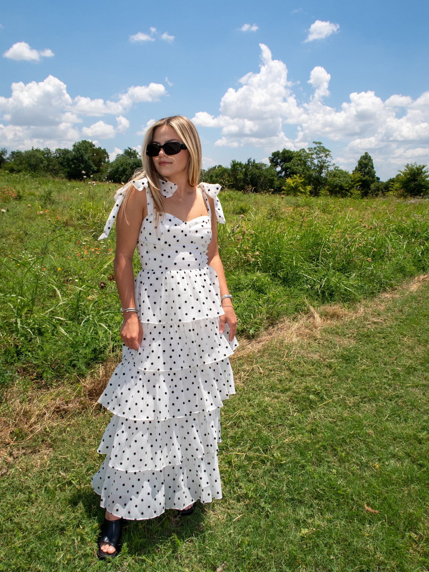 Monte Carlo Polka Dot Midi Dress - White/Black