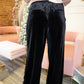 Wide Leg Velvet Pants - Black