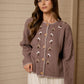 Floral Embroidered Knit Cardigan - Taupe
