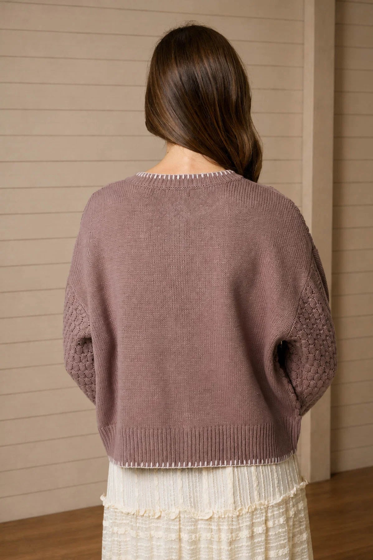 Floral Embroidered Knit Cardigan - Taupe