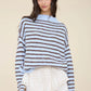 Stripe Rolled Edge Knit Sweater - Light Blue