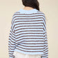 Stripe Rolled Edge Knit Sweater - Light Blue