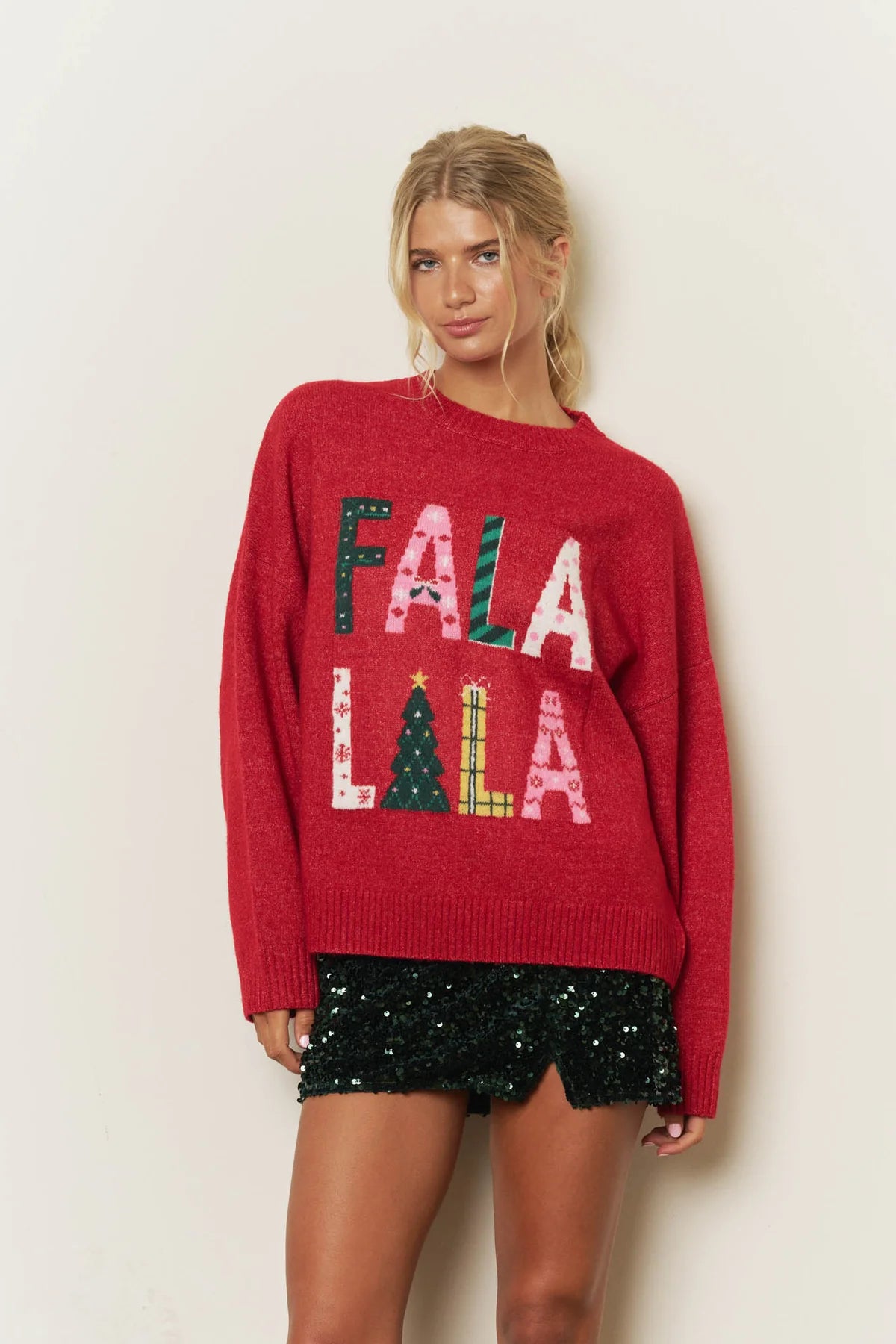 Fa La La Crewneck Sweater - Red