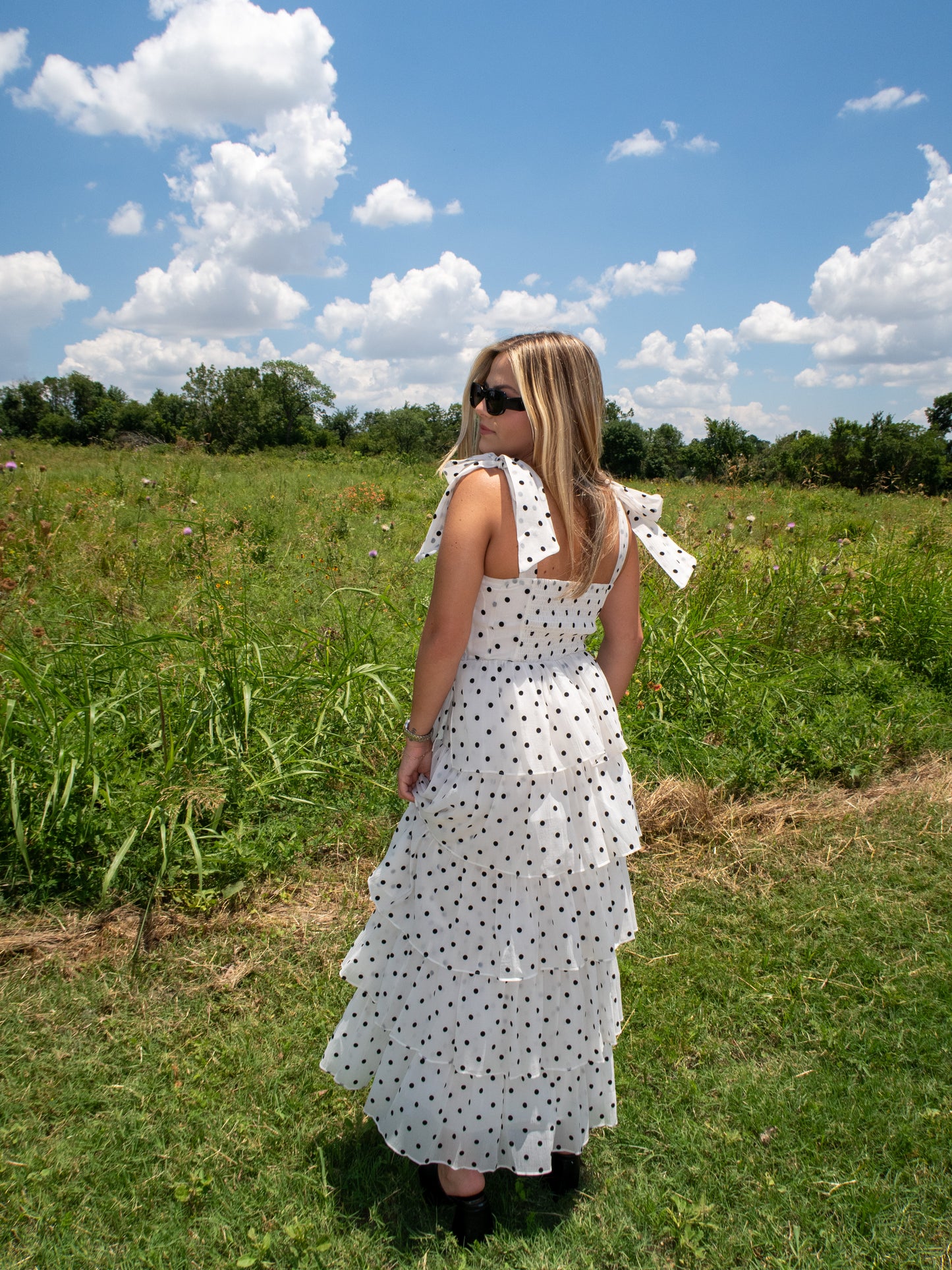 Monte Carlo Polka Dot Midi Dress - White/Black