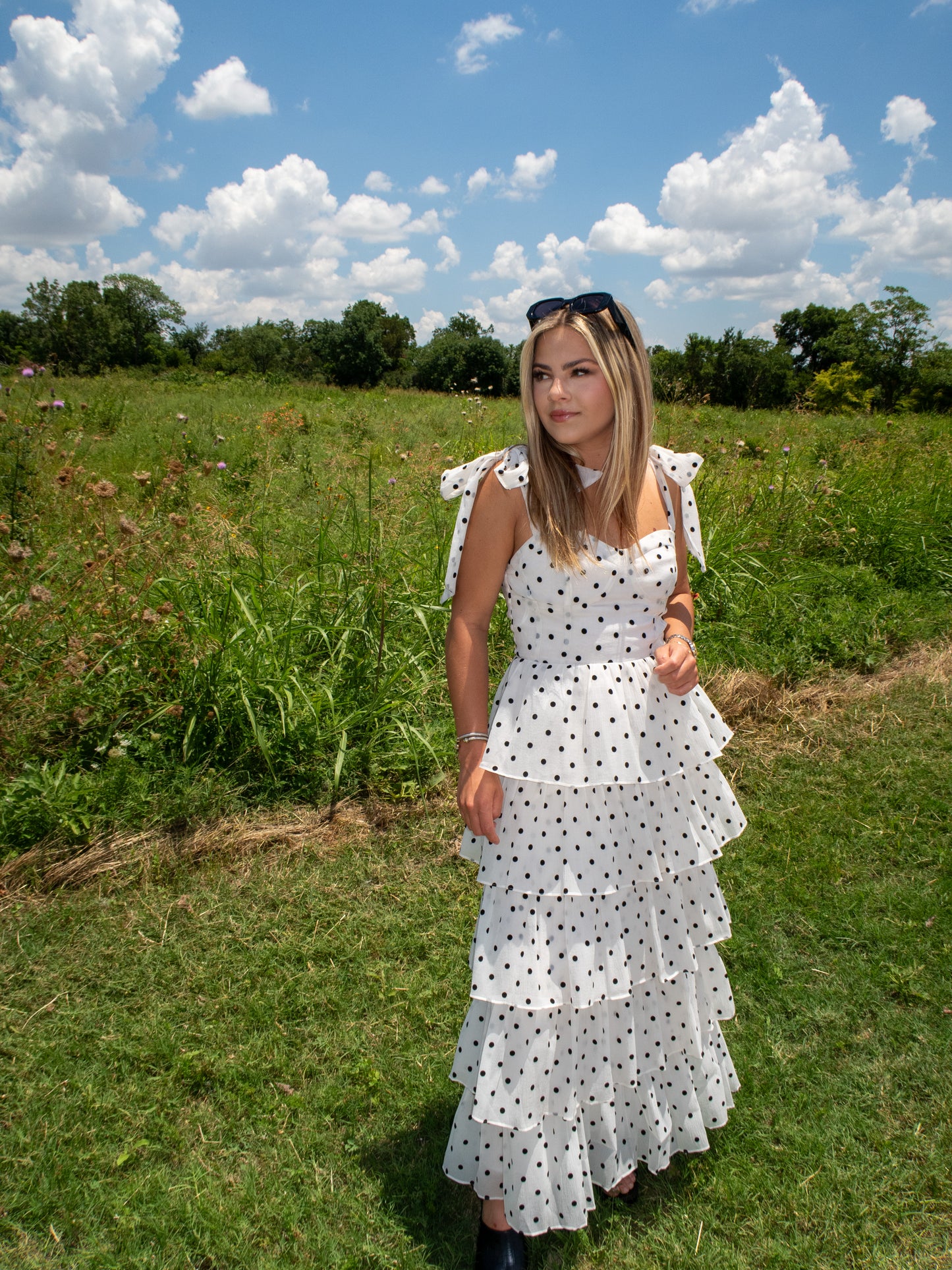 Monte Carlo Polka Dot Midi Dress - White/Black