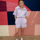 Now Boarding Collared Romper - Lavender