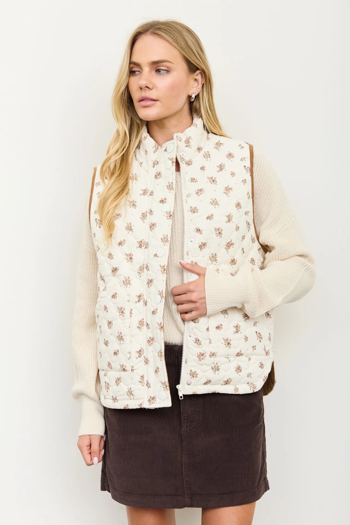 Floral Quilted Vest - Cream Multi