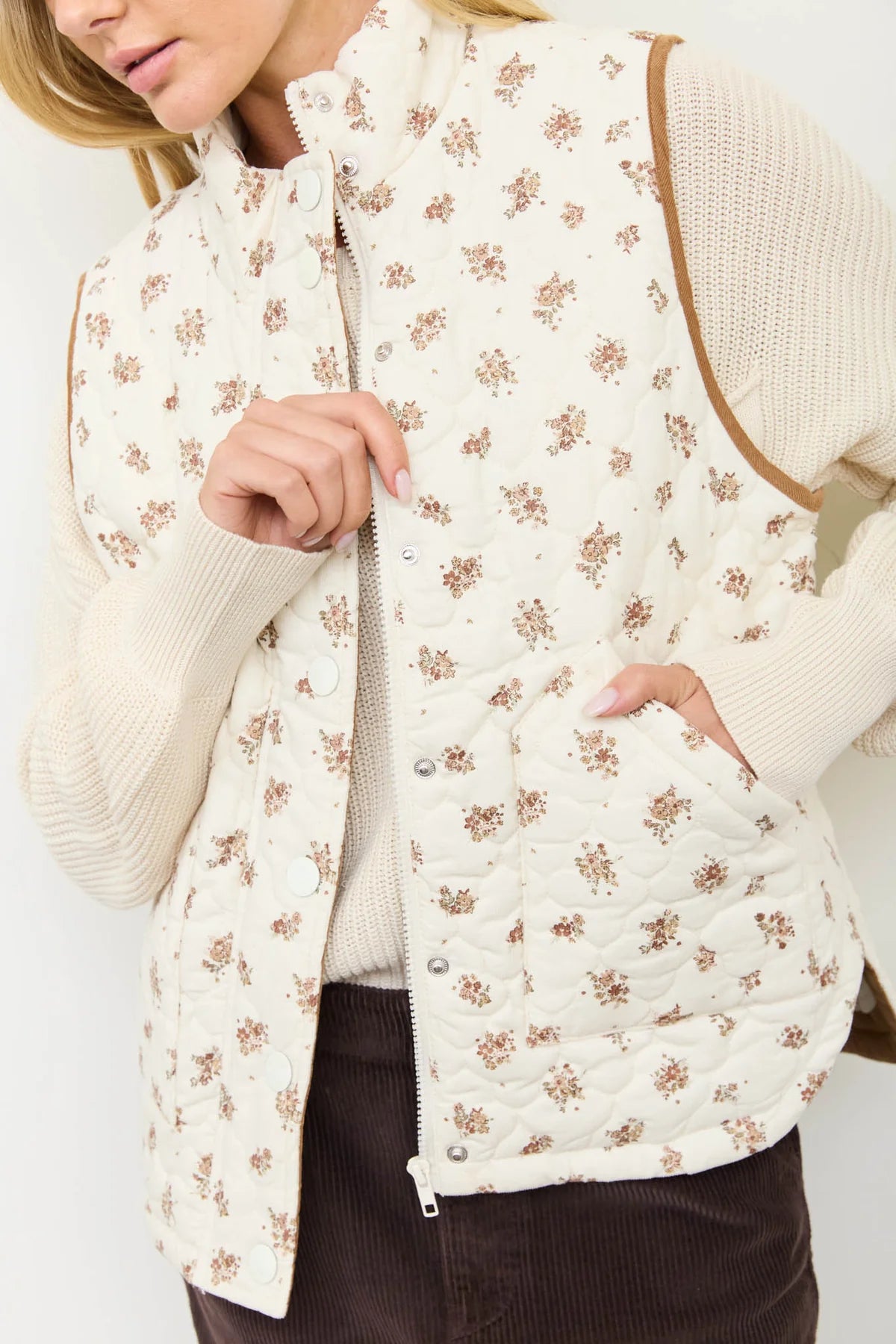 Floral Quilted Vest - Cream Multi