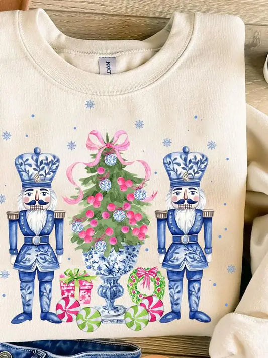 Christmas  Nutcracker Chinoiserie Sweatshirts - White