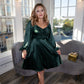 Long Sleeve Satin Dress - Deep Green