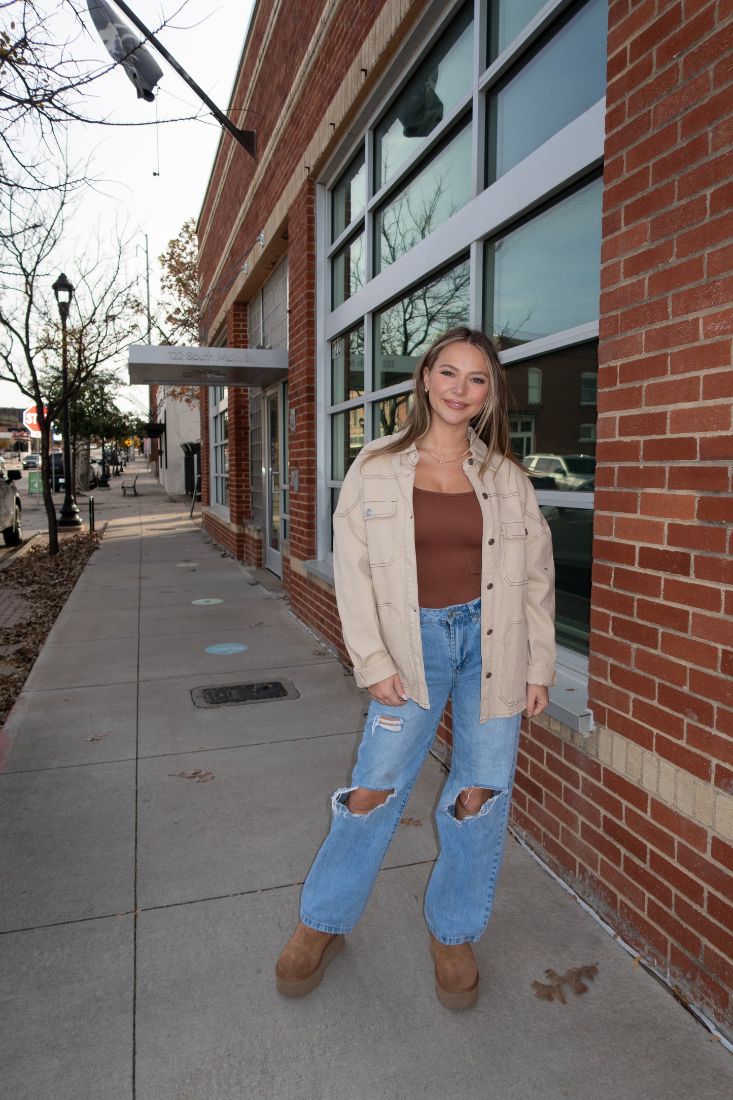 Jacket w Contrast Stitch - Light Taupe