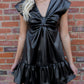 Midnights Ruffle Leather Mini Dress - Black