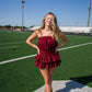 Game Day Feeling Corduroy Ruffle Romper Dress - Maroon