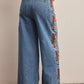 Floral Side Panel Wide Leg Jeans