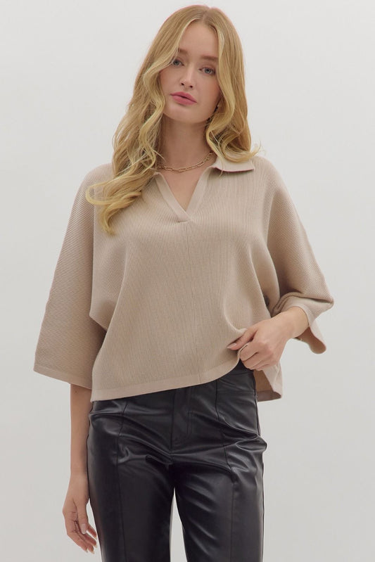 Short Sleeve Knit Top - Stone