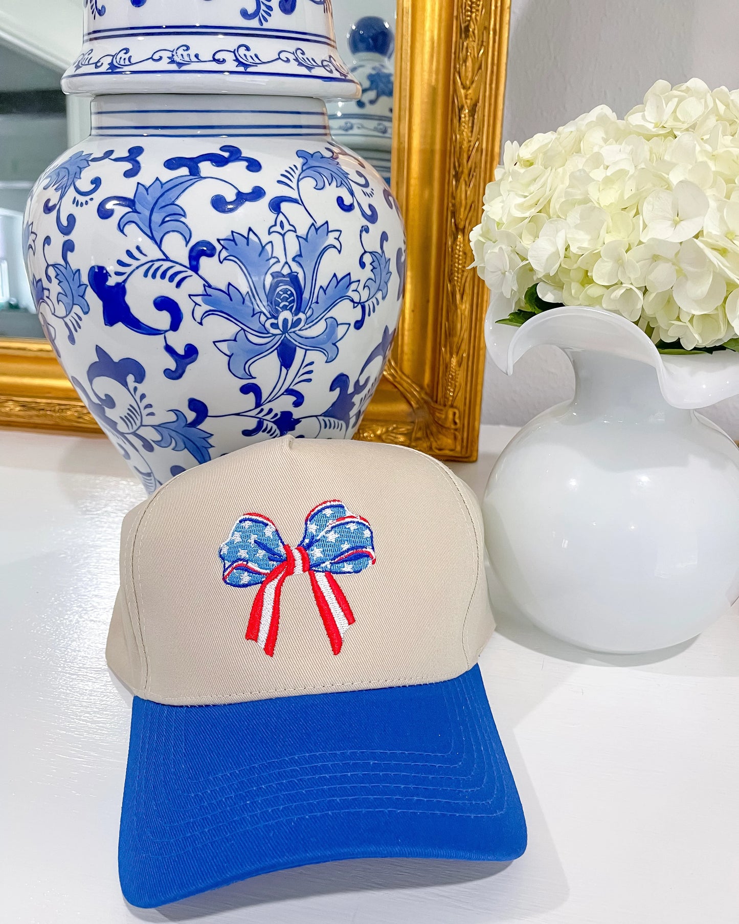 Patriotic Bow Hat - Blue/Khaki