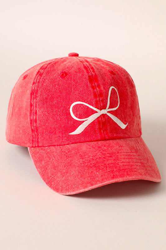 Bow Embroidered Baseball Cap - Red