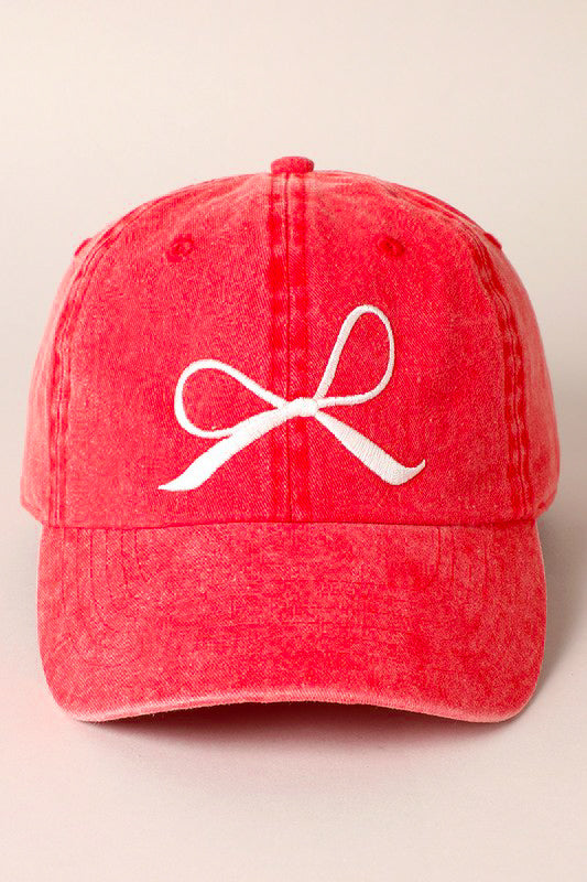 Bow Embroidered Baseball Cap - Red