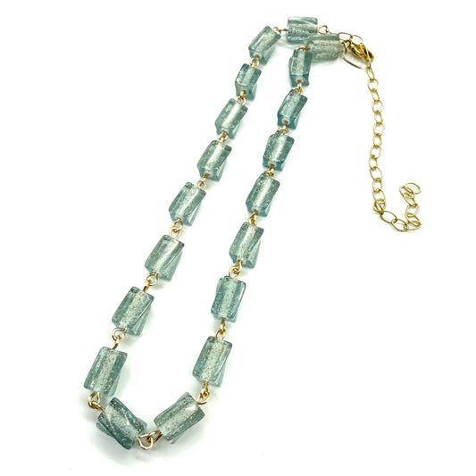 Twisted Glitter Cube Amelia Necklace - Ice Blue