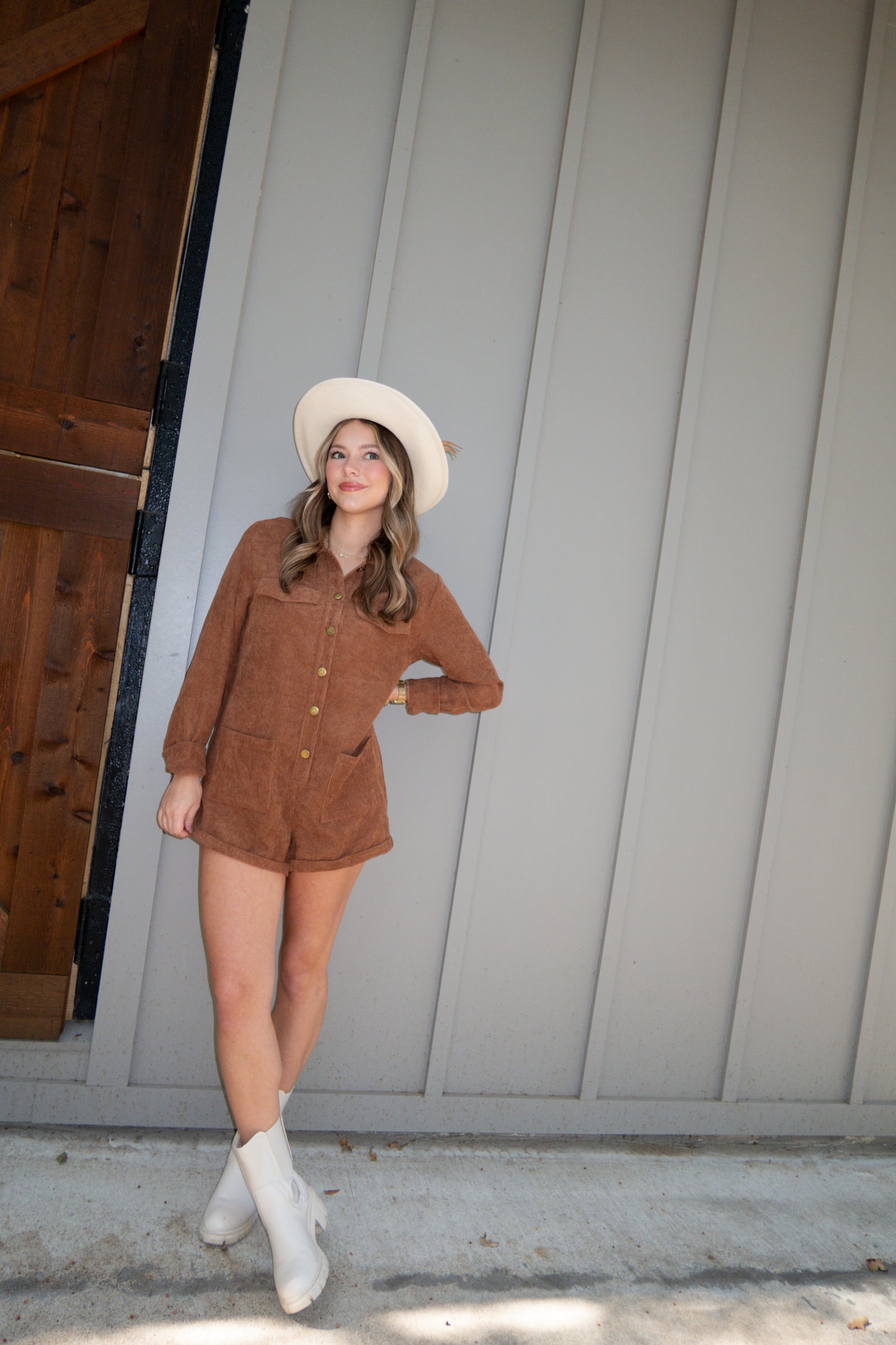 Brown Sugar Corduroy Romper - Brownie