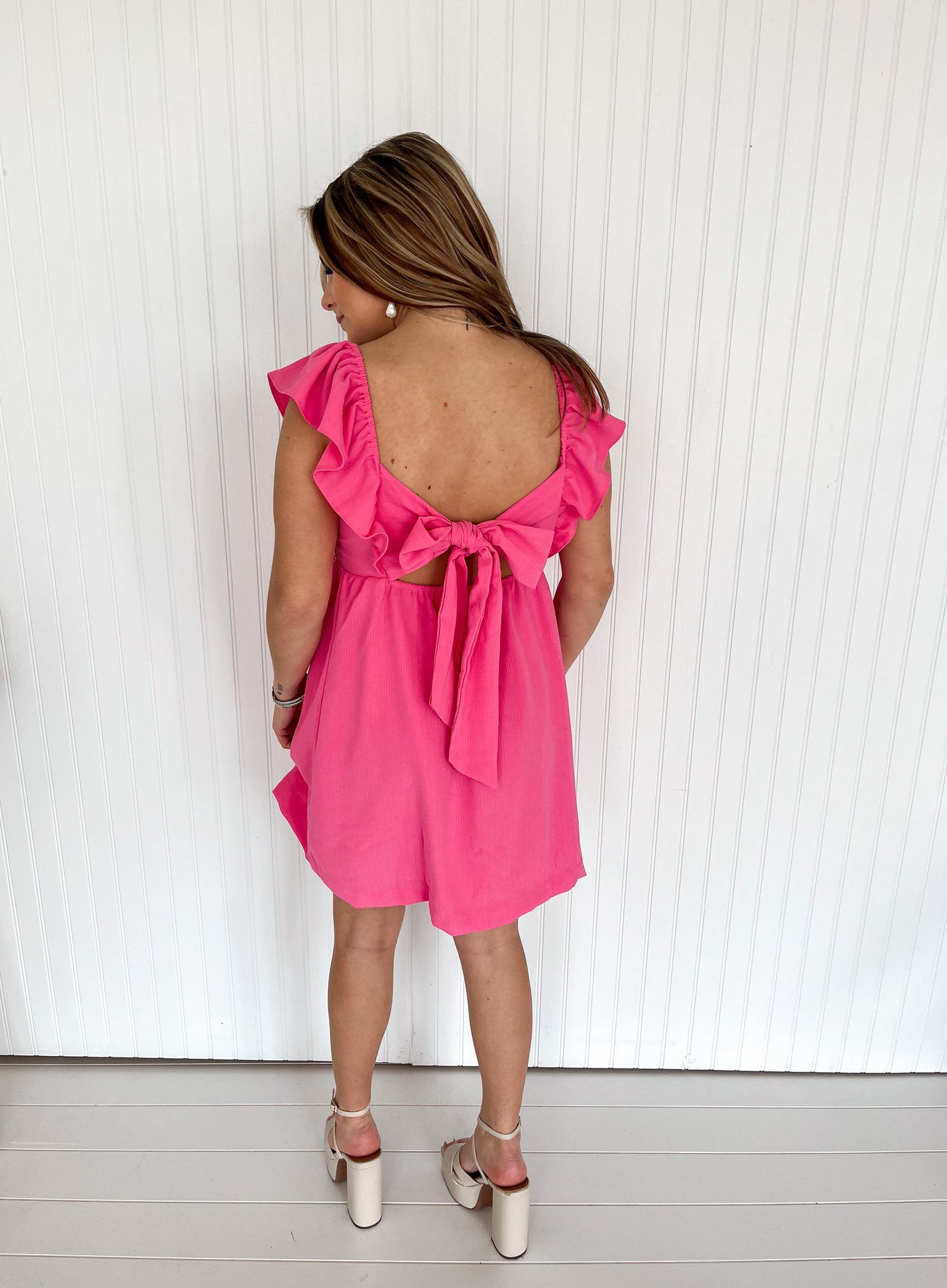 Peony Ruffle Sleeve Mini Dress - Light Fuchsia