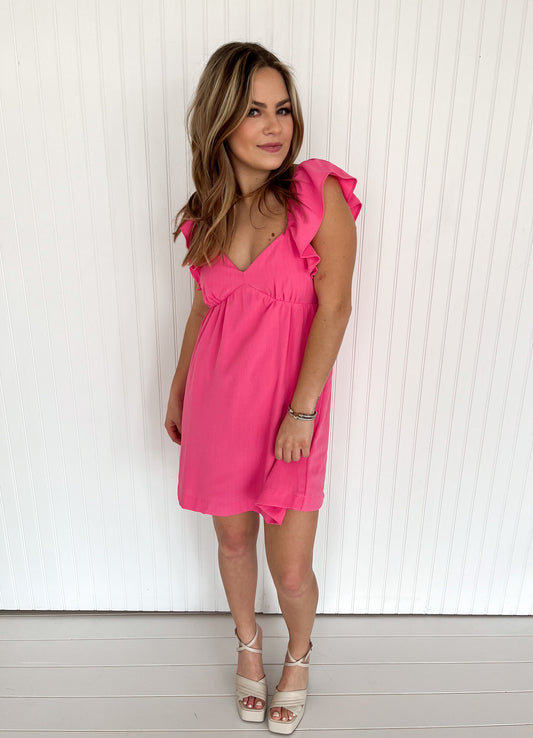 Peony Ruffle Sleeve Mini Dress - Light Fuchsia