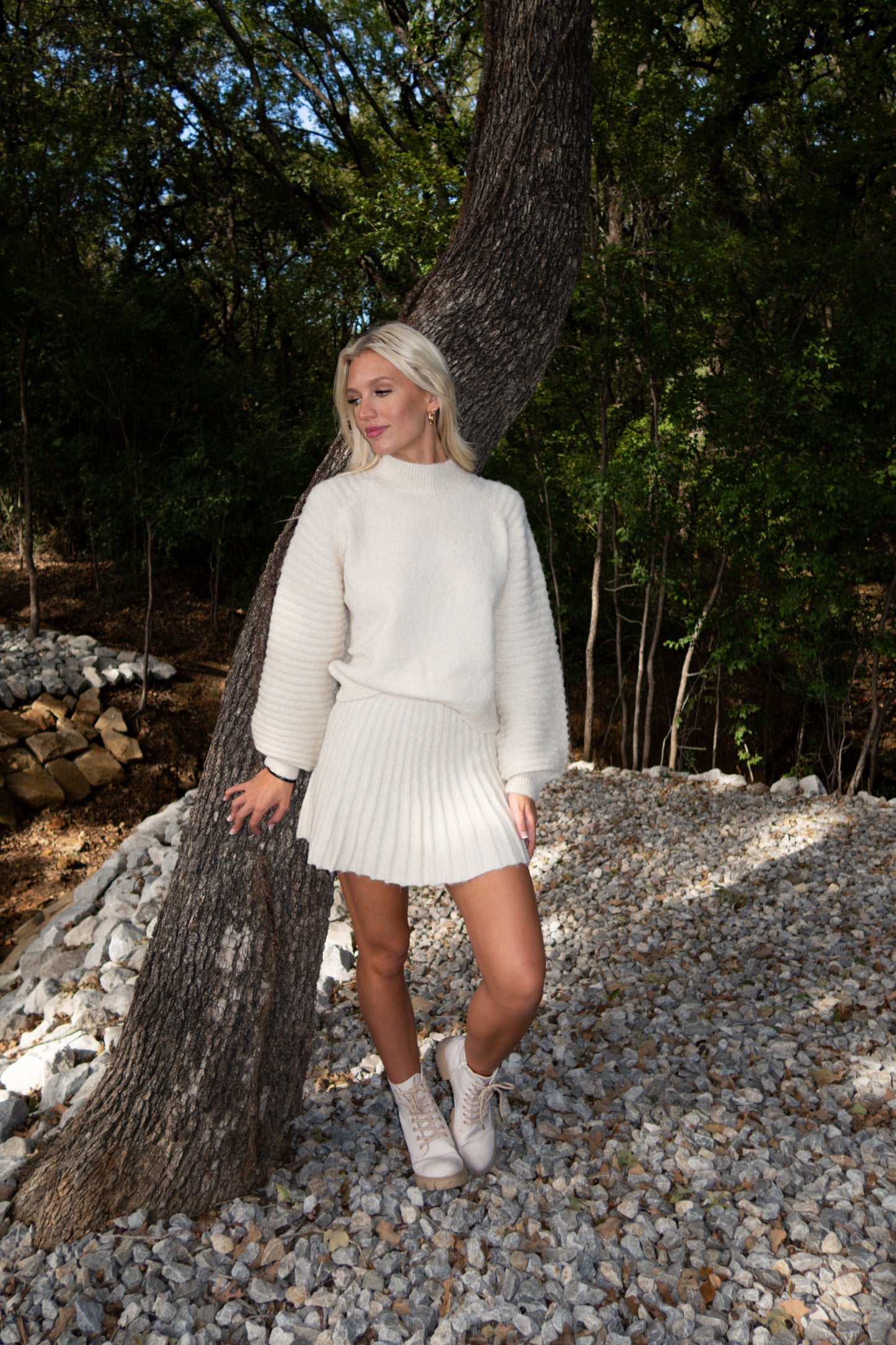 Vanilla Bean Pleated Knit Mini Skirt - Cream