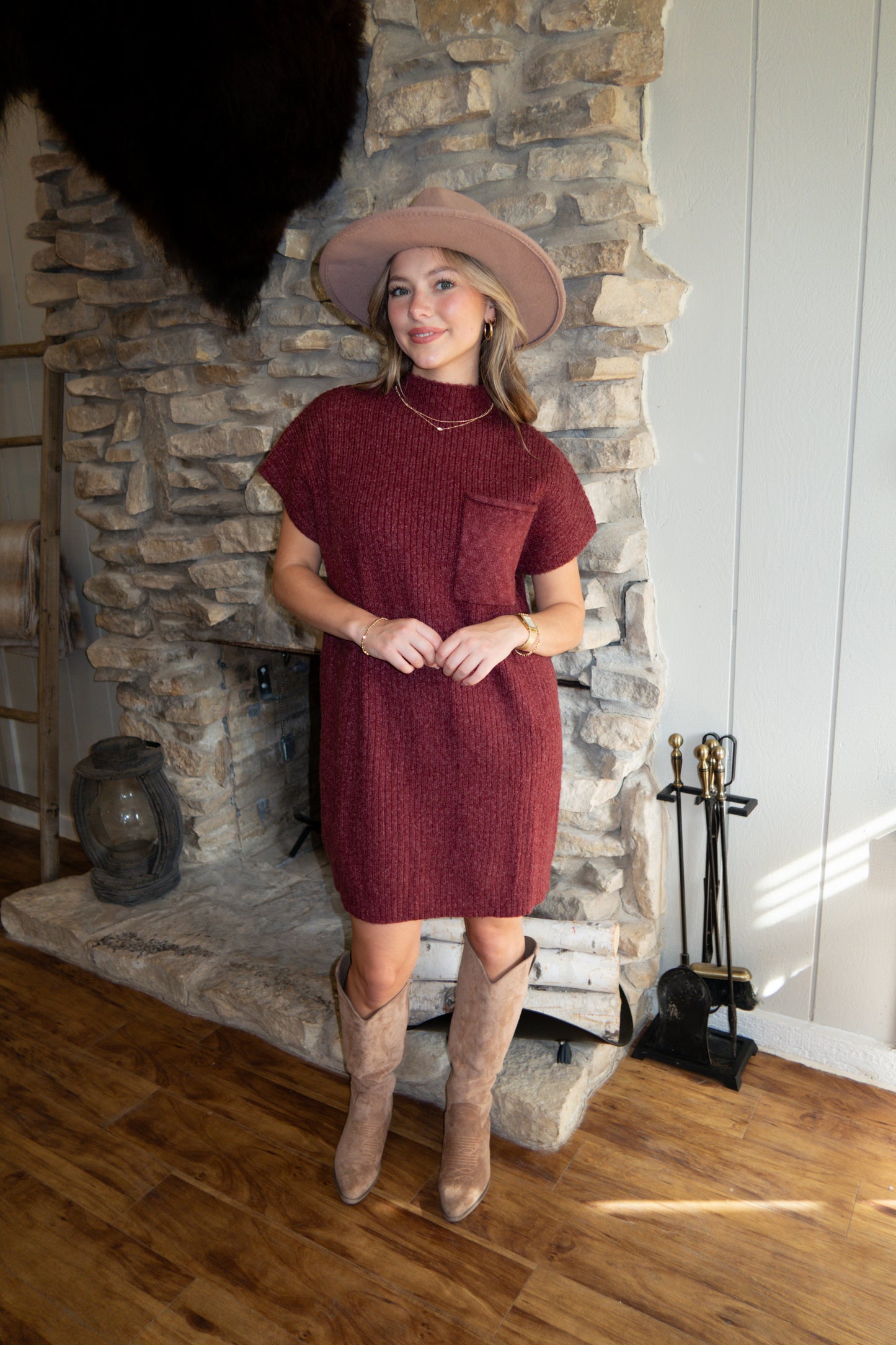 Chloe Sweater Dress - Cranberry