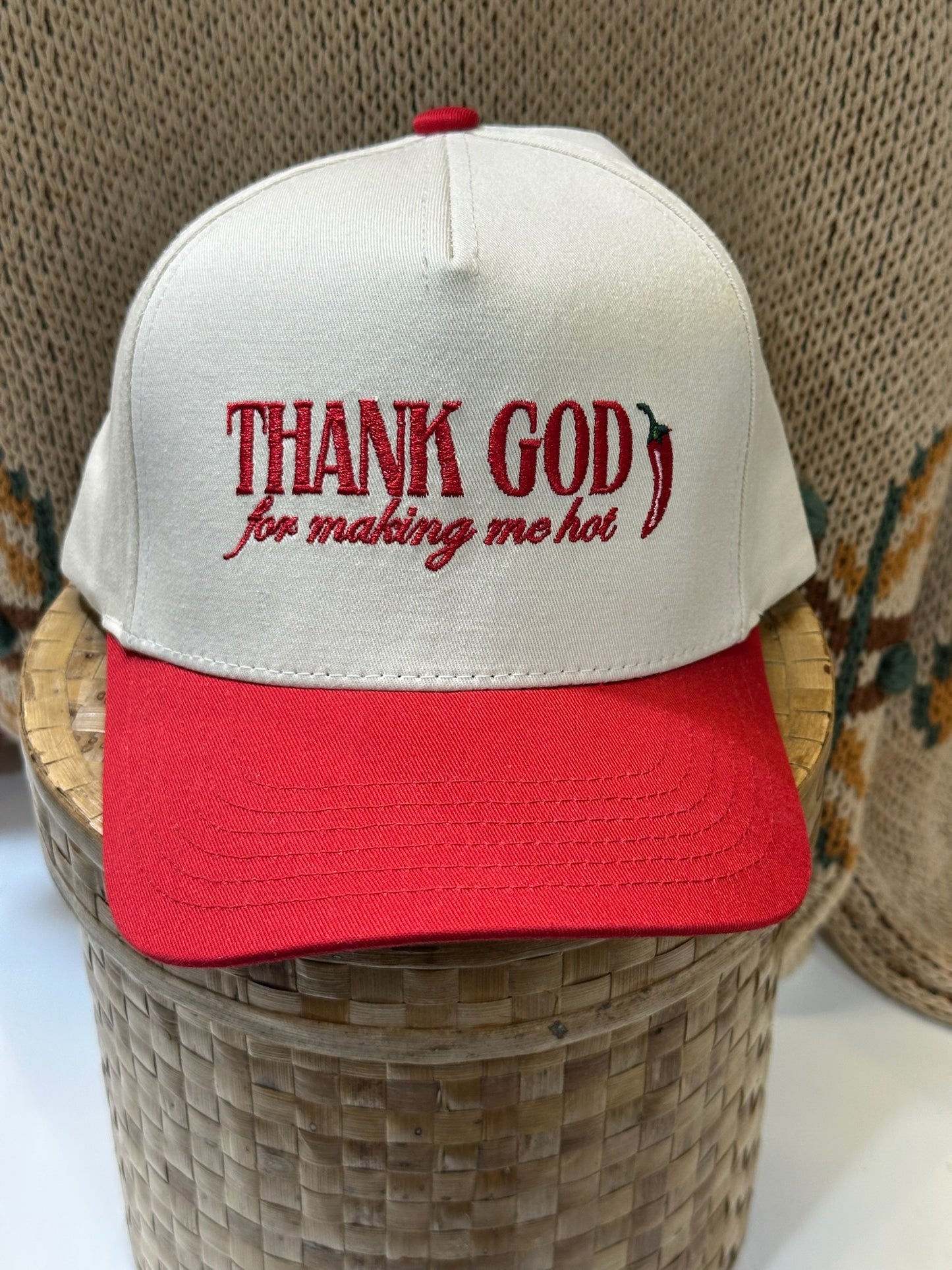 Thank God for Making Me Hot Hat - Natural/Red
