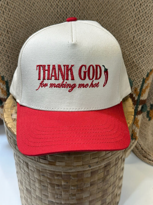 Thank God for Making Me Hot Hat - Natural/Red
